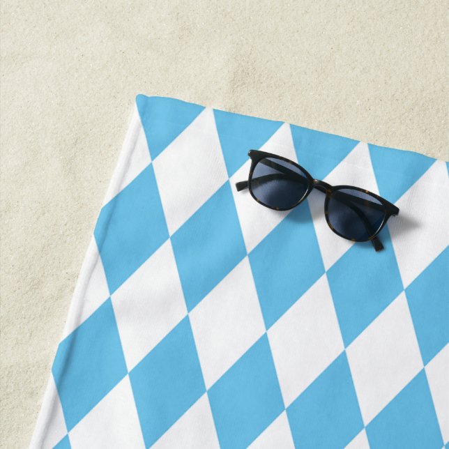 Blue and White Bavaria Rhombus Flag Pattern Beach Towel (In Situ)