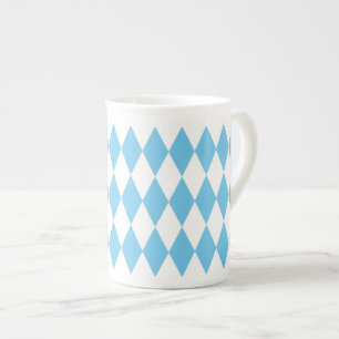 Blue and White Bavaria Rhombus Flag Pattern Bone China Mug