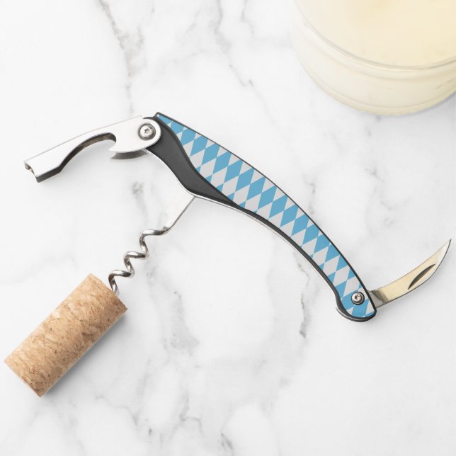 Blue and White Bavaria Rhombus Flag Pattern Corkscrew (Front)