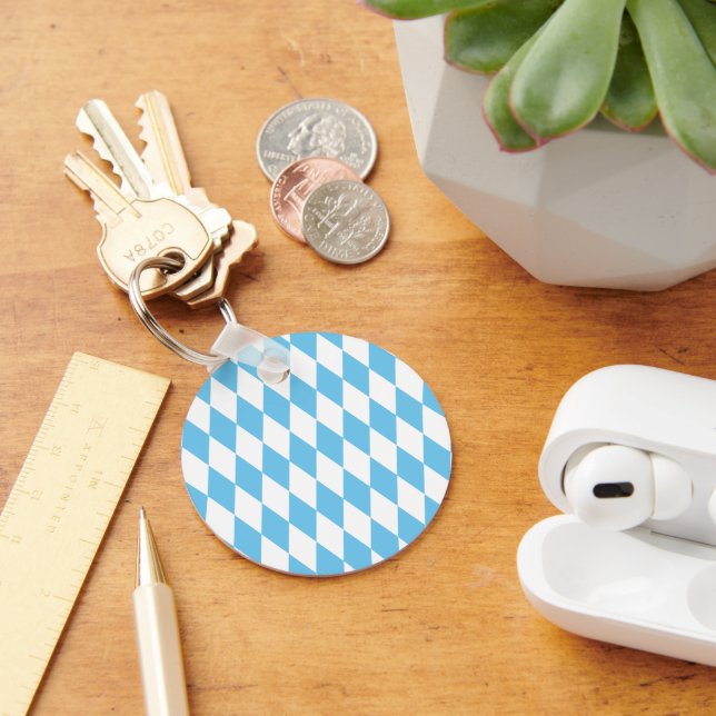 Blue and White Bavaria Rhombus Flag Pattern Key Ring (Desk)