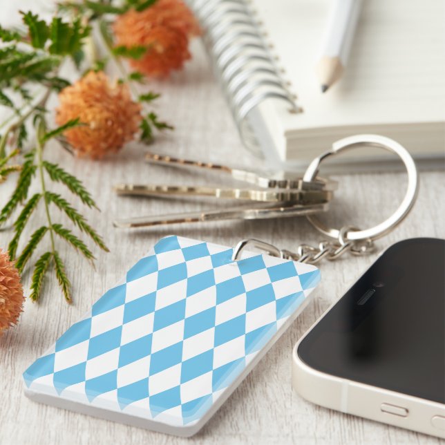 Blue and White Bavaria Rhombus Flag Pattern Key Ring (Front Right)