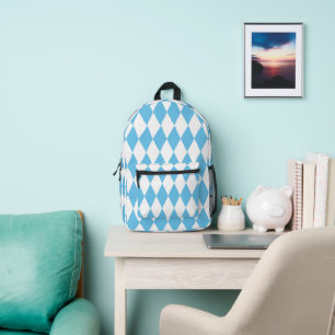 Blue and White Bavaria Rhombus Flag Pattern Printed Backpack