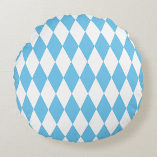 Blue and White Bavaria Rhombus Flag Pattern Round Cushion