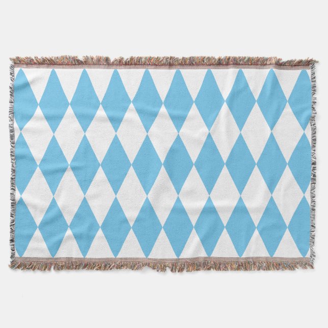 Blue and White Bavaria Rhombus Flag Pattern Throw Blanket (Front)