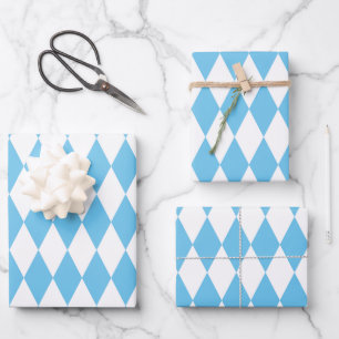 Blue and White Bavaria Rhombus Flag Pattern Wrapping Paper Sheet
