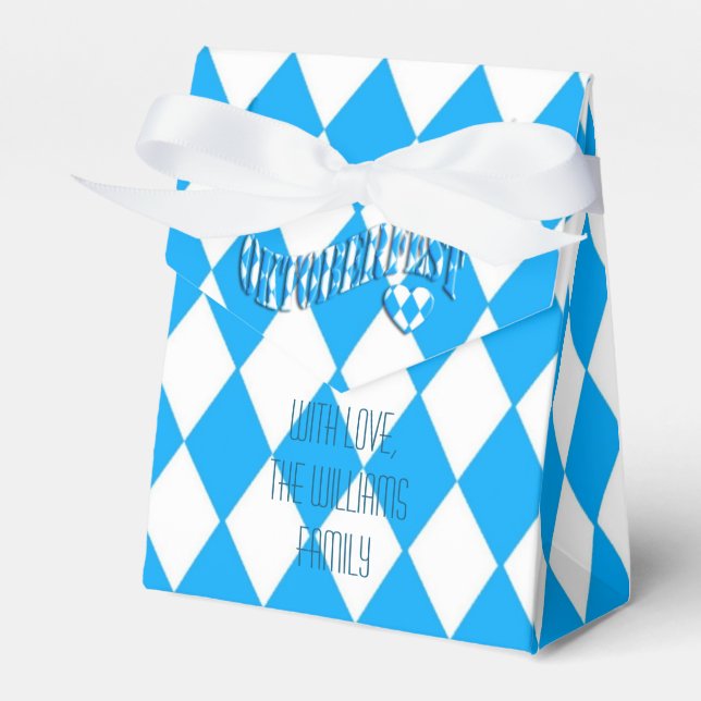 Blue and White Bavarian Flag Pattern Oktoberfest Favour Box (Front Side)