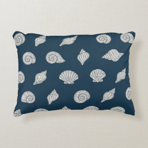 Blue and White Beach Coastal Shells Decorative Cushion