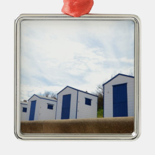 Blue And White Beach Huts Metal Tree Decoration