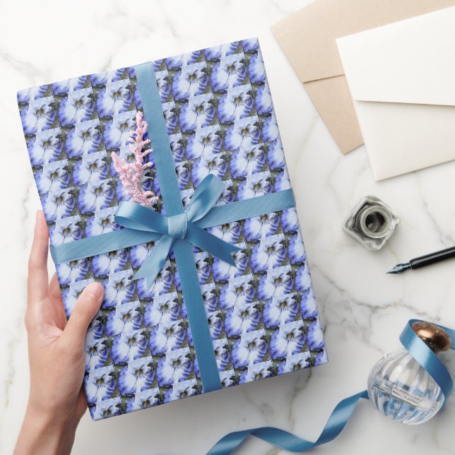 Blue and White Bearded Iris Floral Pattern Wrapping Paper (Gifting)