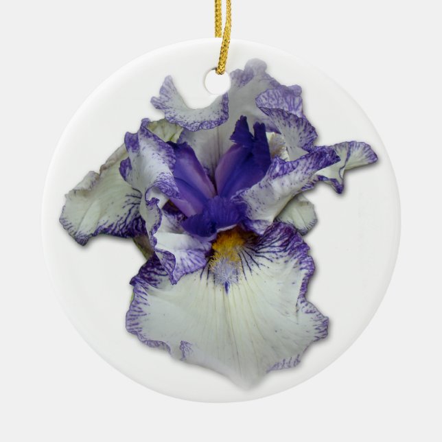 Blue and White Bearded Iris Flower Ceramic Tree Decoration (Front)