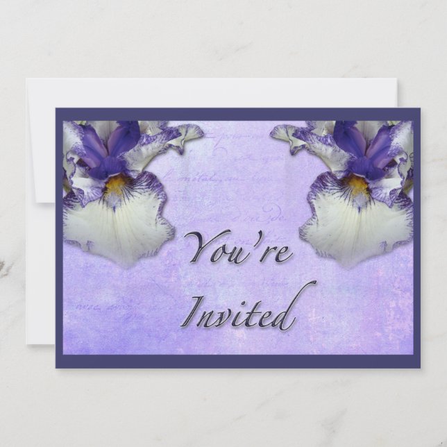 Blue and White Bearded Iris Flower Invitation (Front)