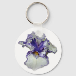 Blue and White Bearded Iris Flower Key Ring