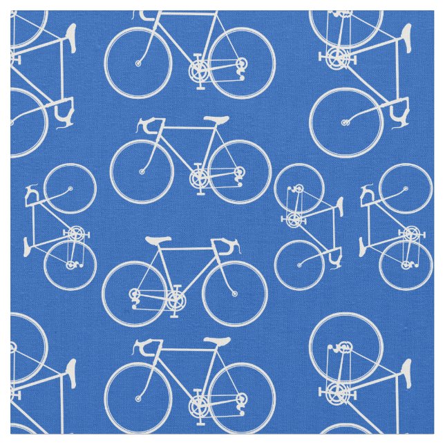 Blue and white bicycle pattern fabric (Close Up)