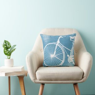 Blue and White Bicycle Pillow