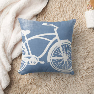 Blue and White Bicycle Pillow