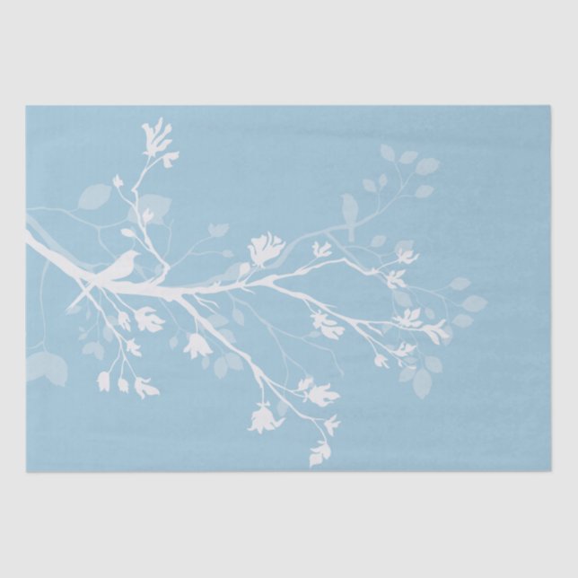 Blue and White Bird Branches Tissue Paper (Front)