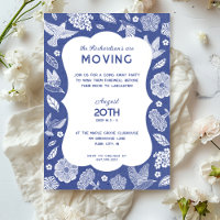Blue and White Birds Moving Away Party Invitation
