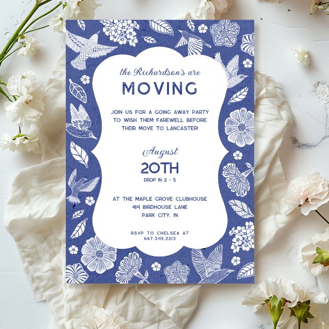 Blue and White Birds Moving Away Party Invitation (Creator Uploaded)
