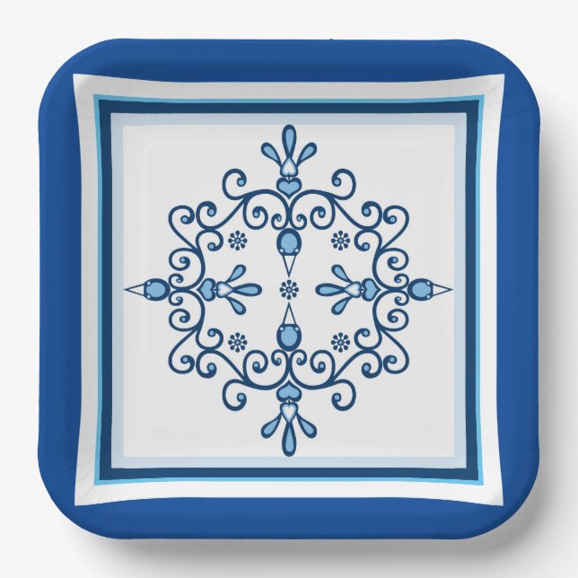 Blue and white birds Paper Plate (Front)
