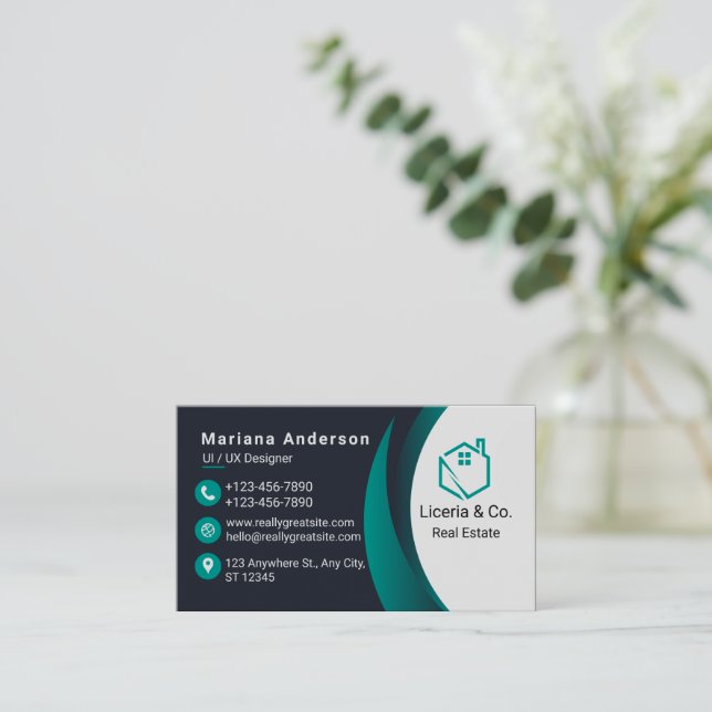 Blue and White/Black Elegant Business Card (Standing Front)