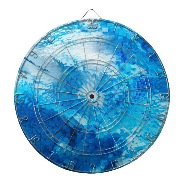 Blue and White Blended Abstract Art Dartboard (Front)