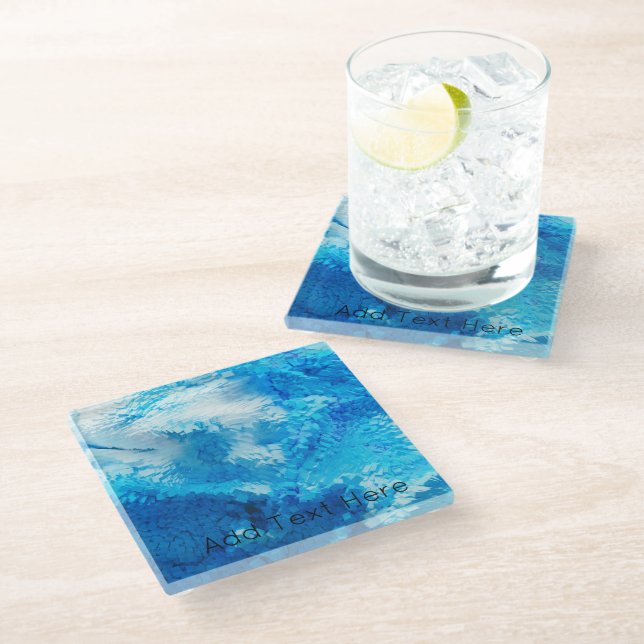 Blue and White Blended Abstract Art Glass Coaster (Angled)