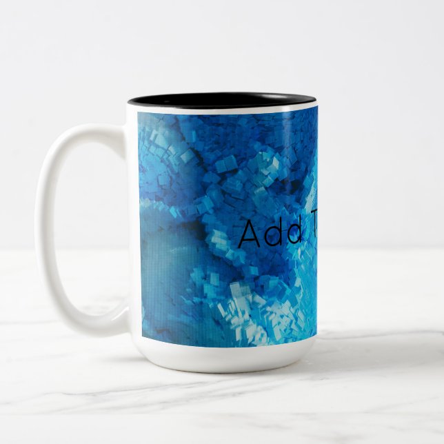 Blue and White Blended Abstract Art Two-Tone Coffee Mug (Left)