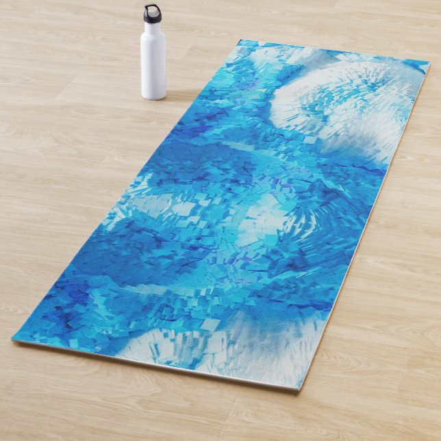 Blue and White Blended Abstract Art Yoga Mat (In Situ)