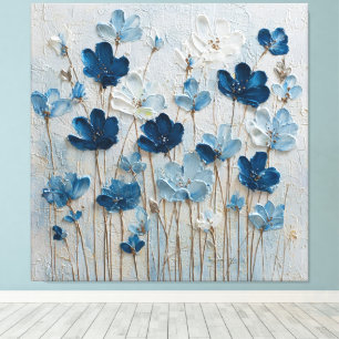 Blue and White Bloom Abstract Wall Art