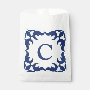 Blue and White Blue Scroll Frame Monogram Favour Bags