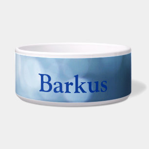 blue and white bokeh dog bowl