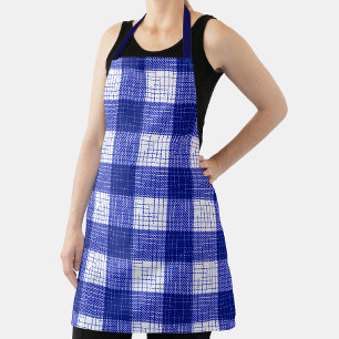 Blue and White Bold Checkered Plaid Design  Apron