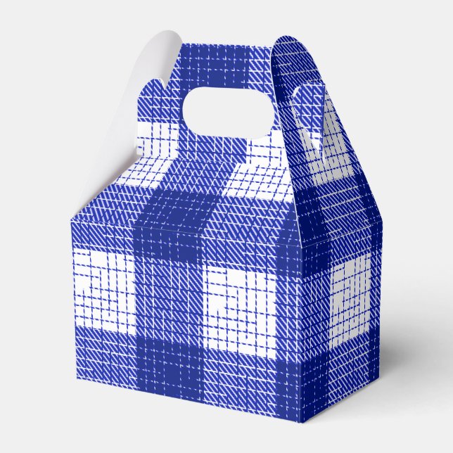Blue and White Bold Checkered Plaid Design  Favour Box (Front Side)