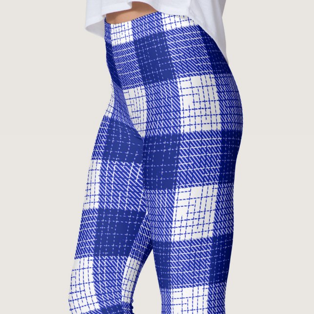 Blue and White Bold Checkered Plaid Design  Leggings (Creator Uploaded)