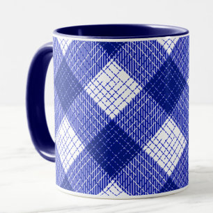 Blue and White Bold Checkered Plaid Design  Mug