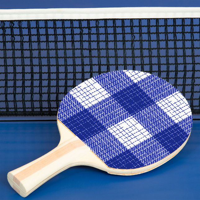 Blue and White Bold Checkered Plaid Design  Ping Pong Paddle (Creator Uploaded)