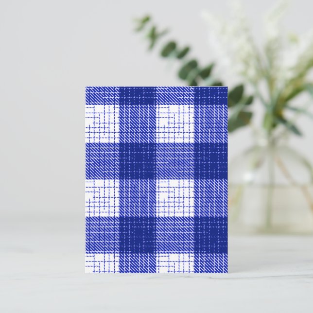 Blue and White Bold Checkered Plaid Design  Postcard (Standing Front)