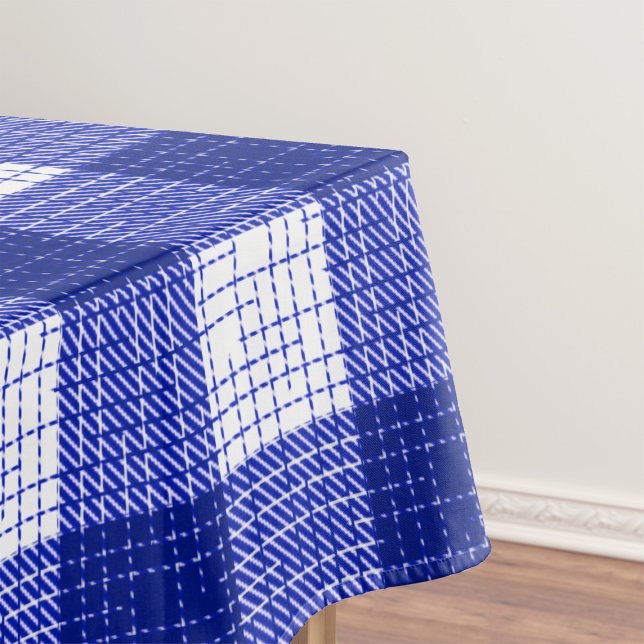 Blue and White Bold Checkered Plaid Design  Tablecloth (Creator Uploaded)