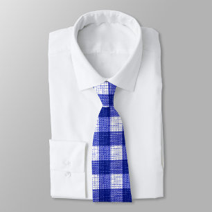 Blue and White Bold Checkered Plaid Design Tie