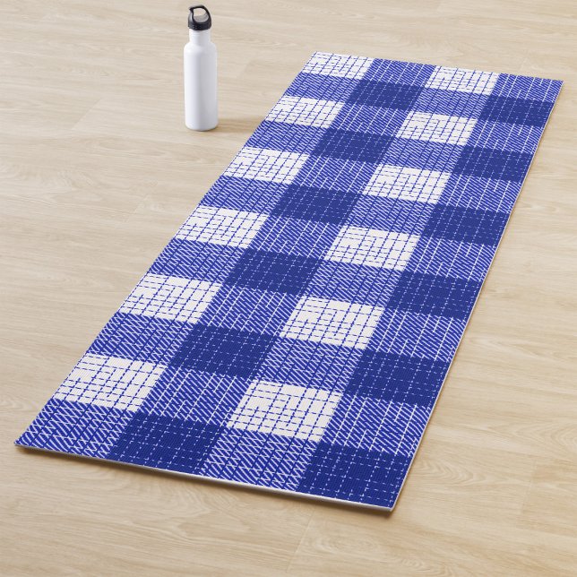 Blue and White Bold Checkered Plaid Design  Yoga Mat (Creator Uploaded)