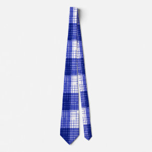 Blue and White Bold Chequered Plaid Design  Tie