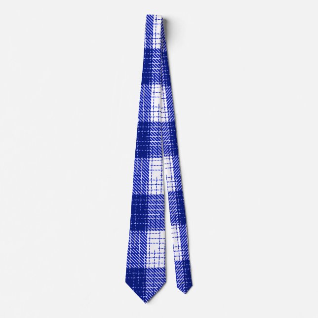 Blue and White Bold Chequered Plaid Design  Tie (Front)