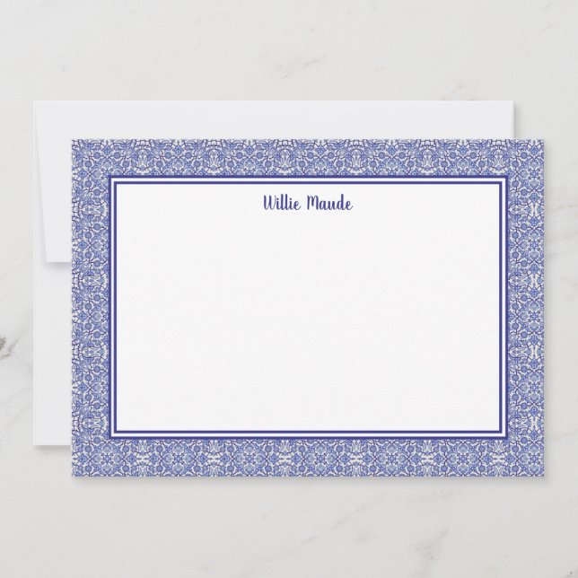 Blue and White Border Personalised Note Card (Front)