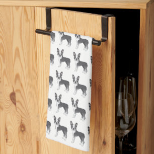 Blue And White Boston Terrier Cartoon Dog Pattern Tea Towel