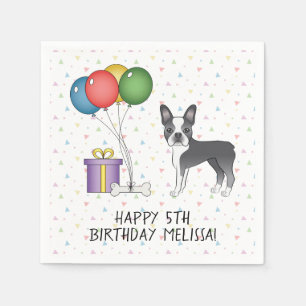 Blue And White Boston Terrier Cute Dog - Birthday Napkin