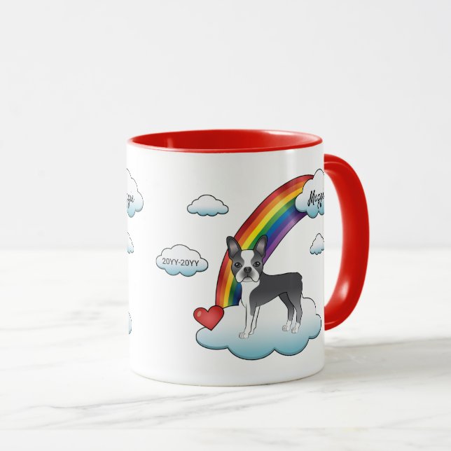 Blue And White Boston Terrier Rainbow Memorial Mug (Front Right)