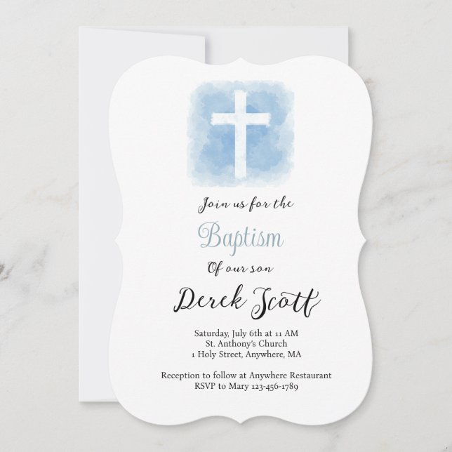 Blue and White Boy Baptism Invitation (Front)