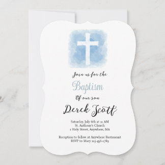 Blue and White Boy Baptism Invitation