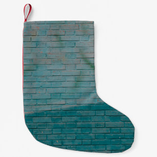 Blue and white brick wall small christmas stocking