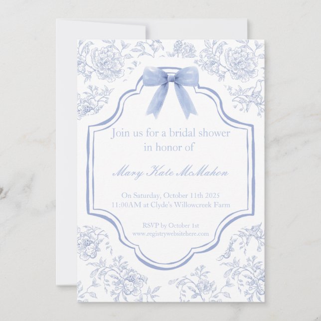 Blue and White Bridal Shower Invite (Front)